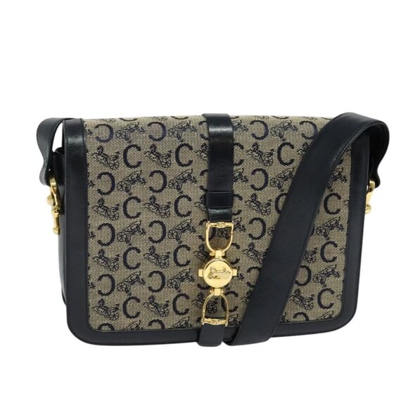 CELINE C Sulky Shoulder Bag Canvas Navy Gold - Picture 1 of 16